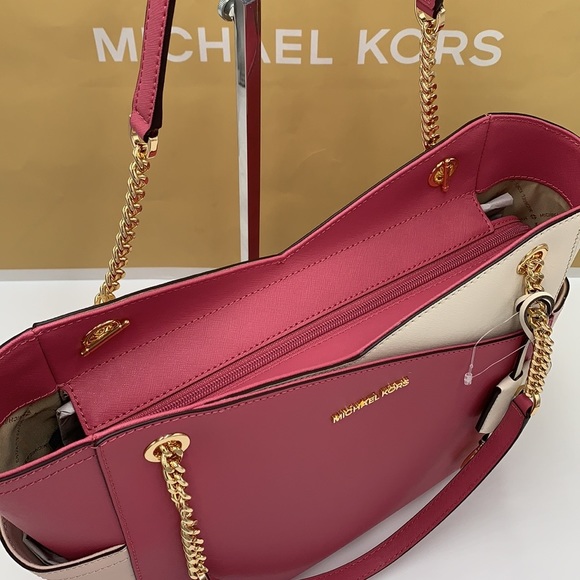 MICHAEL KORS Jet Set Large X Chain Color-Block Saffiano Leather Shoulder… - Picture 9 of 16